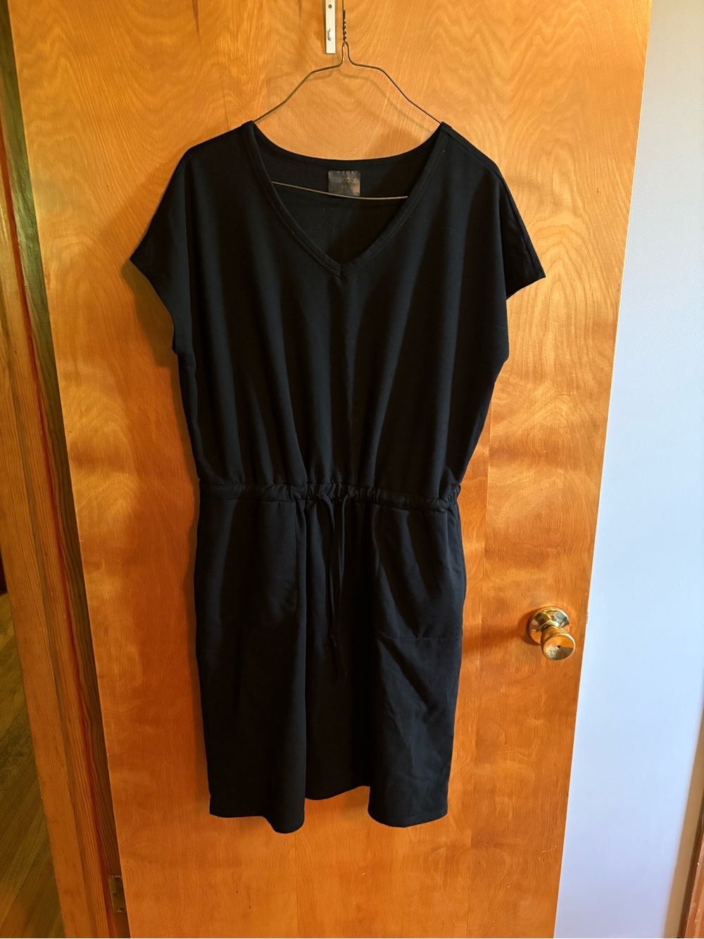 Women’s Black V‑Neck Drawstring Waist Dress